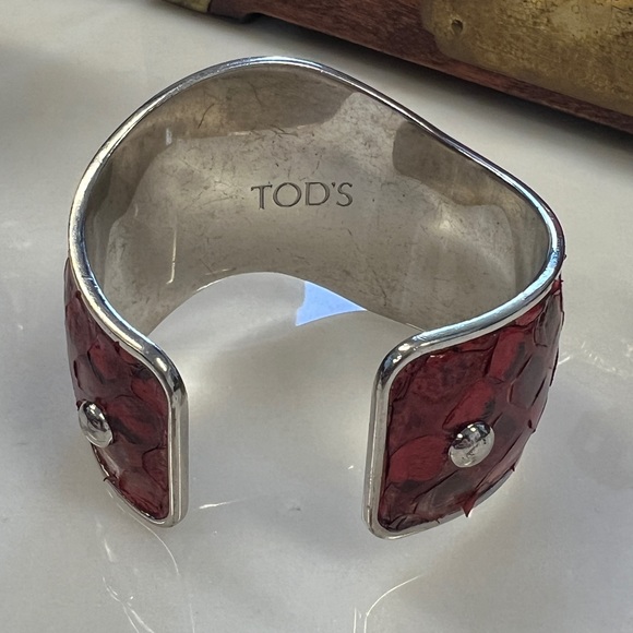 Tod’s Cuff Snake Skin Red Leather Bracelet - Picture 5 of 6